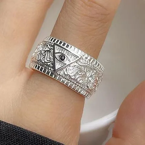 Retro Tang Gras Patroon Oog van God Open Ring Voor Vrouwen Vintage Verouderde Vingerring Legering Strass Sieraden