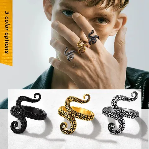 Punk Vintage Octopus Tentakel Open Ring Voor Mannen Vrouwen Gotisch Retro Dier Vingerring Mode Legering Sieraden Cadeau