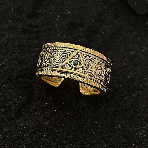 Retro Tang Gras Patroon Oog van God Open Ring Voor Vrouwen Vintage Verouderde Vingerring Legering Strass Sieraden