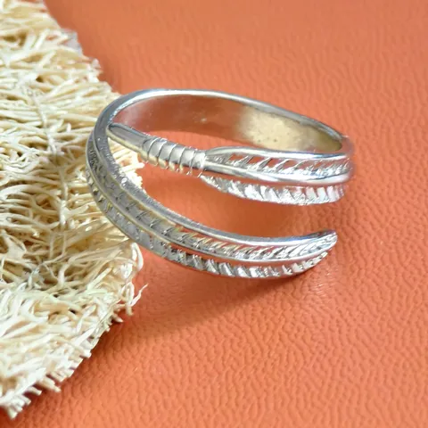 Herren Damen Vintage Feder Open Ring Retro Versilbert Legierung Mode Finger Schmuck Verstellbarer Ring Geschenk