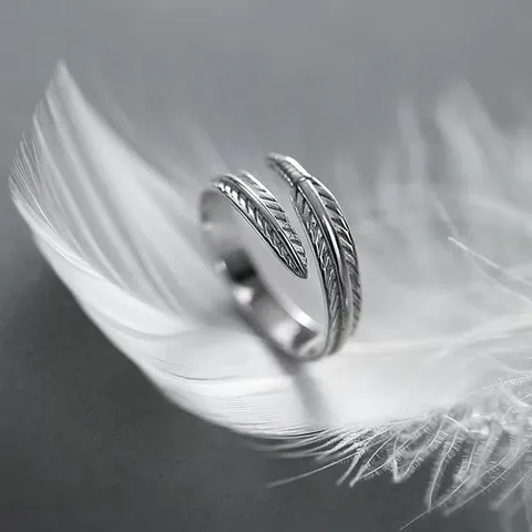 Herren Damen Vintage Feder Open Ring Retro Versilbert Legierung Mode Finger Schmuck Verstellbarer Ring Geschenk