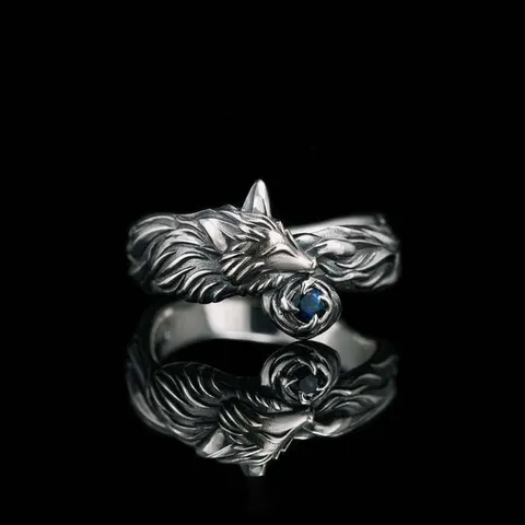 Vintage Retro Antiek Zilveren Vos Ring Dierendesign Open Verstelbare Blauwe Edelsteen Ring Mode Sieraden Voor Vrouwen En Mannen