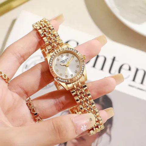 Womens Business Commute Quartz Watch Rhinestone Bezel Alloy Strap Luxury Fashion Casual Dress Wristwatch