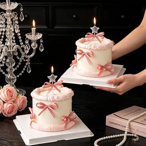 Decorazione per Torta in Stile Balletto Nastro di Raso e Set di Candele a Forma di Stella e Cuore per Festa di San Valentino