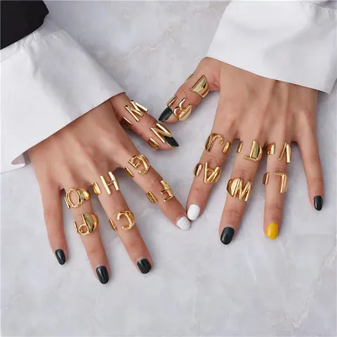 Minimalistische Koperen Letter Open Verstelbare Ring Verguld Alfabet Initiaal Vingerringen Mode Sieraden Voor Vrouwen