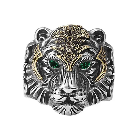 Retro Men Tiger Head Open Ring Vintage National Style Domineering Animal Ring Hip Hop Punk Fashion Jewelry Finger Ring Gift