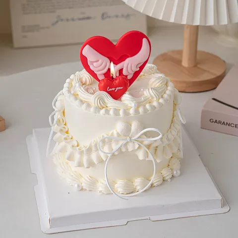 Decorazione per Torta di San Valentino Statuetta Coppia Cuore Candele Love You Cordino in Scamosciato Festa Romantica