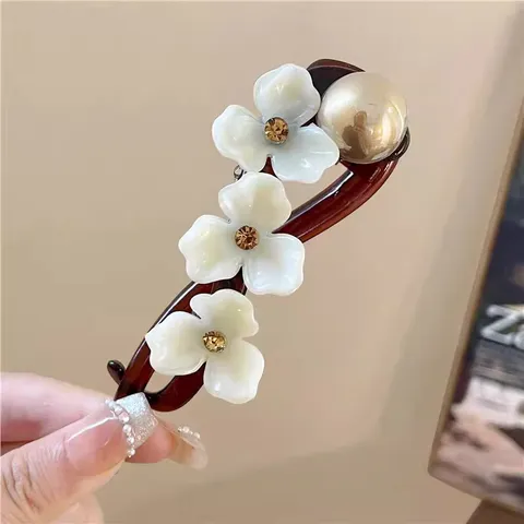 Akryl Blume Haarklammer Süß Elegant Künstliche Perle Strass Twist Haarnadel Haarschmuck Für Damen
