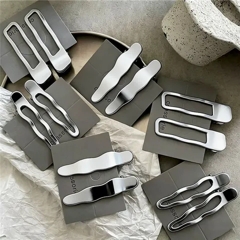 Pince à Cheveux en Métal Minimaliste Géométrique Creux Vague Frange Latérale Épingle à Cheveux pour Femmes Accessoires de Coiffure