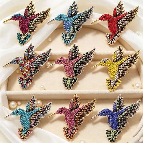 Vintage Legering Strass Kolibrie Broche Voor Vrouwen Antiek Goud Zilver Verguld Dier Borstspeld Mode Sieraden Accessoire