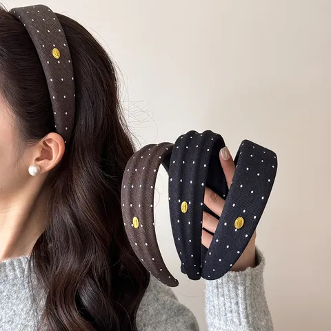 Cerchietto in Spugna a Pois Vintage per Donna Semplice Hair Hoop per Top Cranico Alto Con Etichetta in Metallo Retro Moda Accessori per Capelli