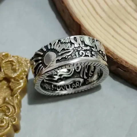 Vintage Morgan 1945 Munt Gegraveerde Letter Ring Unisex Persoonlijkheid Legering Galvanisch Statement Sieraden Vinger Ring Cadeau