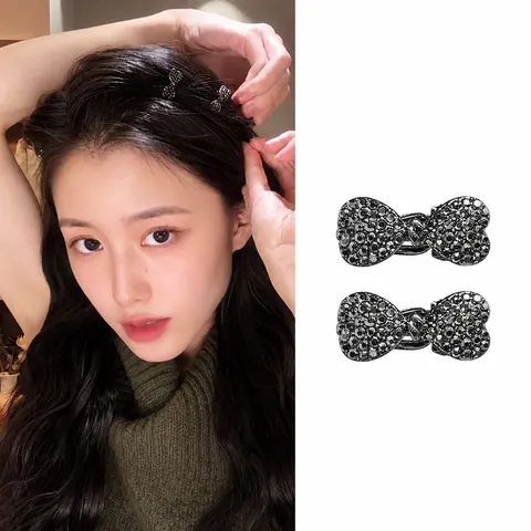 Pinza de Pelo de Lazo con Strass Aleación Completo Diamante Horquilla Lateral Dulce Versátil Accesorios de Cabello para Mujer