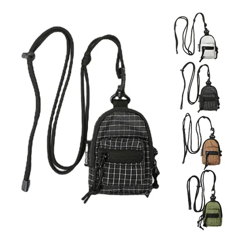 Mini Sac à Dos à Carreaux Sac Bandoulière Nylon Léger Décontracté Extérieur Petit Porte-Monnaie Écouteurs Mode Accessoire pour Homme Femme