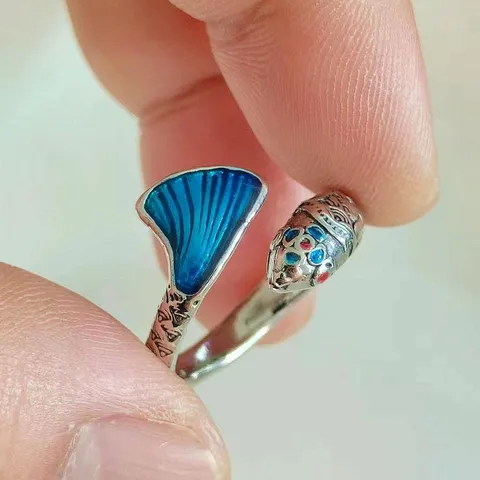 Retro Nationale Trend Geemailleerde Koi-vis Open Verstelbare Ring Zinklegering Vintage Etnische Stijl Dames Sieraden Vingerring