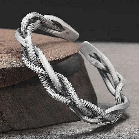 Heren Vintage Geometrisch Gevlochten Open Manchet Armband Titanium Verzilverd Punk Rock Mode Sieraden Cadeau