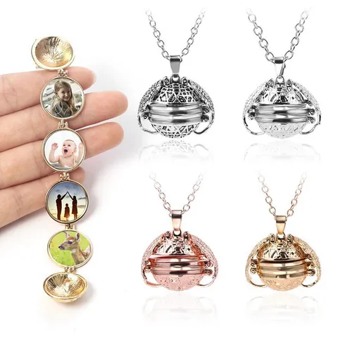 Retro Meerlaagse Opvouwbare Vleugels Medaillon Bal Hanger Ketting Openbare Geheugen Fotoalbum Mode Sieraden Cadeau