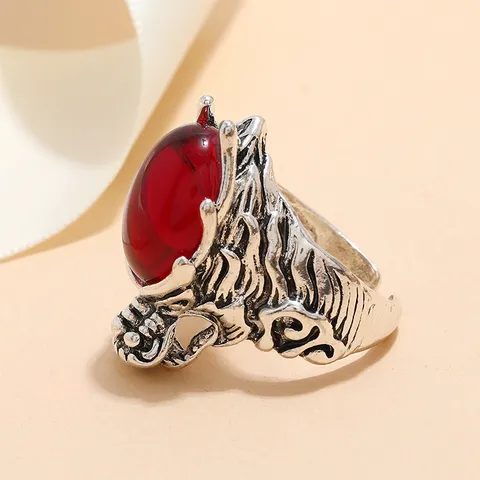 Vintage Punk Dragon Head Ring For Men Retro Alloy Gemstone Adjustable Open Finger Ring Fashion Punk Jewelry Gift