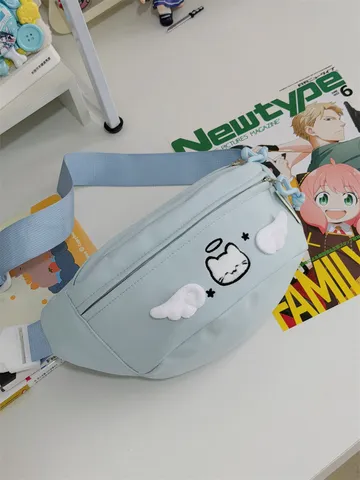 Cute Student Cat Embroidery Chest Bag For Women Ins Style Fresh Versatile Crossbody Bag Lightweight Nylon Sling Bag