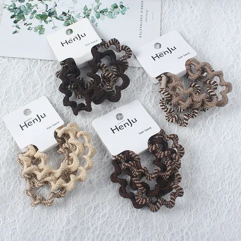 Retro Gestrickte Wellenförmige Haargummi Set Herbst Winter Kaffee Farbe Elastische Scrunchies Für Damen Literarische Mode Haarschmuck