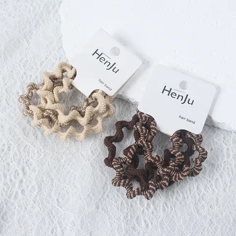 Retro Gestrickte Wellenförmige Haargummi Set Herbst Winter Kaffee Farbe Elastische Scrunchies Für Damen Literarische Mode Haarschmuck
