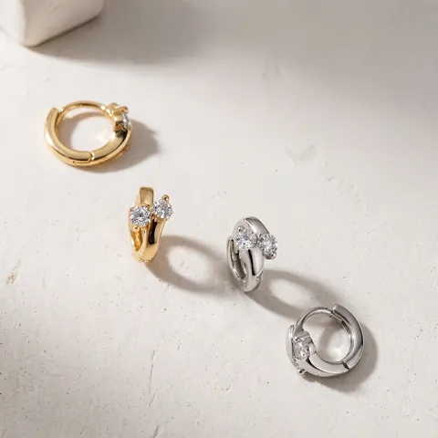 925 Sterling Silver Interleaved Double Diamond Huggie Earrings Rhinestone Niche Sweet Cool Ear Jewelry For Women