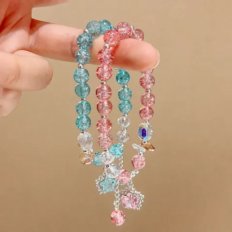 Bracelet Perlé en Verre Cristal Avec Pendentif Étoile en Strass Style Doux Bijou de Main Perlé pour Femmes Cadeau de Rencart Quotidien