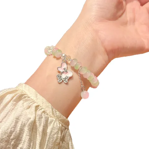 Glas Kristall Perlen Armband Mit Süßem Schmetterling Anhänger Süßer Stil Handschmuck Für Damen Geschenk