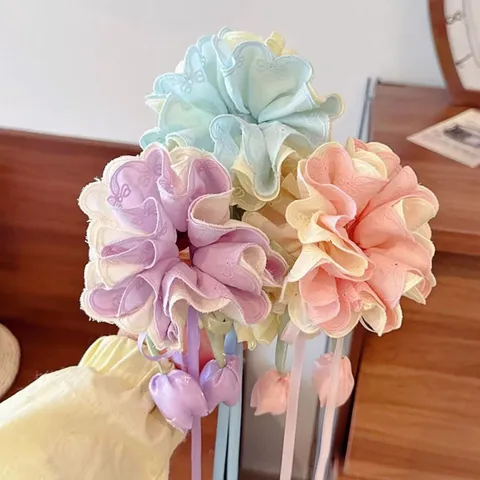 Süßes Tulpenblüten Band Haargummi Stoff Blumen Pferdeschwanz Halter Elastisches Haarband Haarschmuck Für Damen