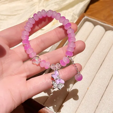 Glas Kristall Perlen Armband Mit Süßem Schmetterling Anhänger Süßer Stil Handschmuck Für Damen Geschenk