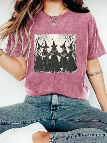 Women's Casual Cotton Blend T-Shirt Girls Will Be Girls Printed Round Neck Short Sleeve Top