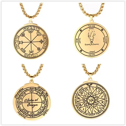 Collier Pendentif Amulette Sceau de Salomon en Acier Inoxydable Plaqué Or 18K Talisman Religieux Bijoux Vintage Pentagramme Collier pour Hommes Femmes