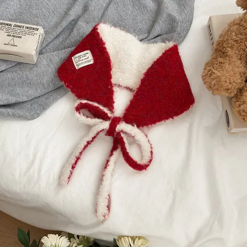 Koreanischer Stil Süße Wollschlaufe Zweifarbiger Bindeschal Ohrenschützer Damen Winter Warm Winddicht Halstuch Plüsch Ohrenwärmer