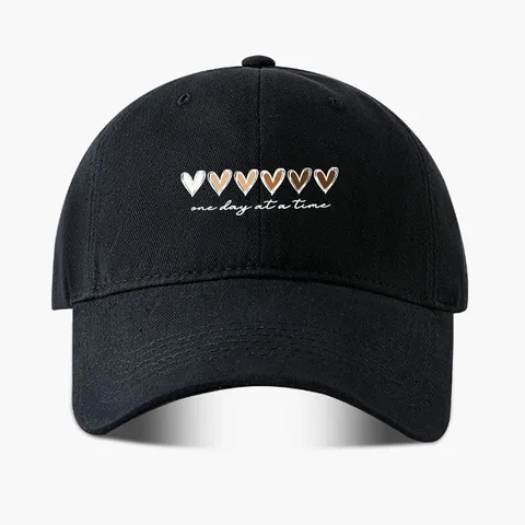 Unisex Herz Druck Baseballkappe Baumwolle Verstellbar Sonnenschutz Hut One Day At A Time Buchstaben Druck Outdoor Sport Kappe