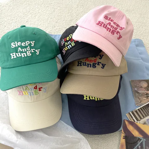 Japanese Style Cotton Baseball Cap Summer Sunshade Letter Embroidery Tie-Dye Duck Tongue Hat For Couple Student Women
