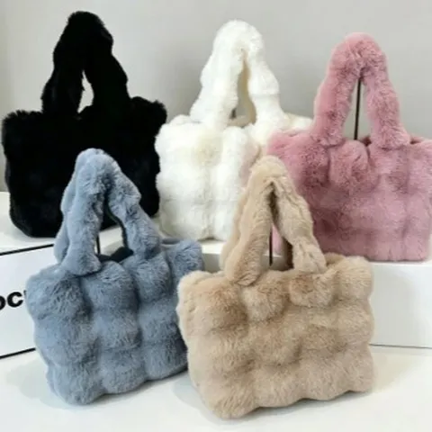 Borsa Tote da Donna in Peluche di Moda Borsa a Mano in Pelliccia Sintetica di Grande Capacità Borsa a Tracolla Pendolare Morbida e Calda