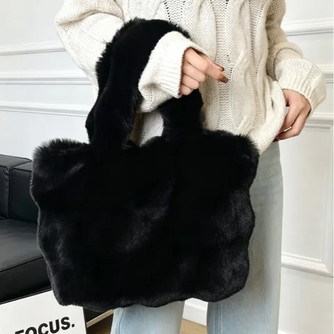 Borsa Tote da Donna in Peluche di Moda Borsa a Mano in Pelliccia Sintetica di Grande Capacità Borsa a Tracolla Pendolare Morbida e Calda