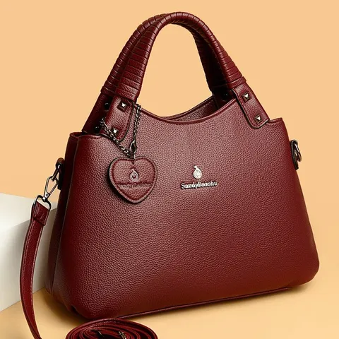 Sac Fourre-tout Vintage en Cuir PU pour Femmes Poignée Tissée Mode Sac Bandoulière avec Pendentif en Coeur pour Mères
