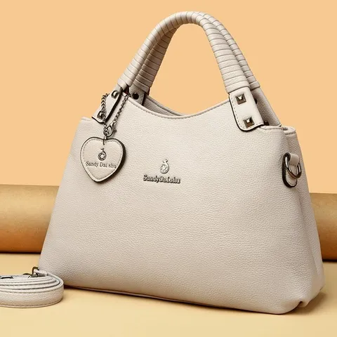 Sac Fourre-tout Vintage en Cuir PU pour Femmes Poignée Tissée Mode Sac Bandoulière avec Pendentif en Coeur pour Mères