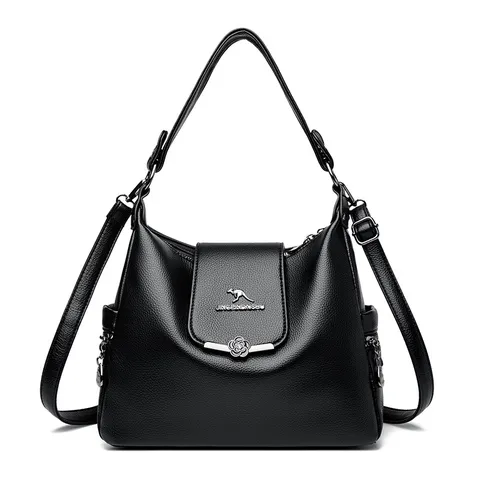 Borsa Tote retrò in pelle PU da donna Grande capacità Multi-scomparto Borsa a tracolla con logo a canguro e fibbia a fiore