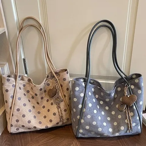 Sac Cabas à Pois pour Femmes Grande Capacité Mode Sac à Épaule Niche Luxe Navetteur Sac à Main Décontracté Quotidien