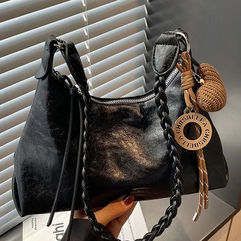 Sac à Épaule en Cuir PU pour Femmes de Grande Capacité Couleur Unie Sacoche Décontractée Simple Sac Hobo Avec Bandoulière Tissée