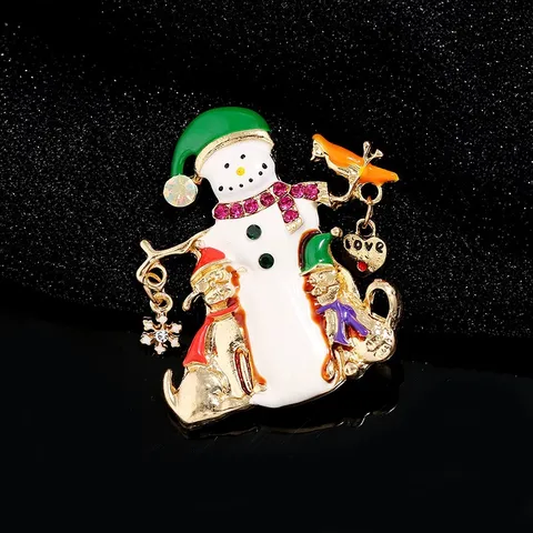 Elegante Zinklegering Strass Kerstboom Kerstman Sneeuwpop Brosche Festieve Emaille Kunstparel Vakantie Badge Speld Voor Kleding Hoed Cadeau Unisex