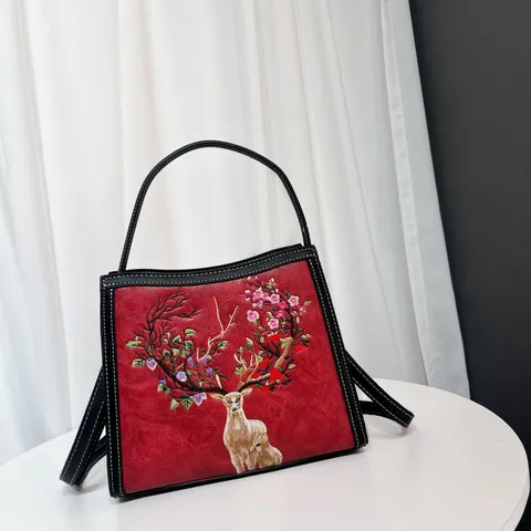 Dames Mode Schouder Crossbody Tas Nationale Stijl Pruimenbloesem Hert Borduurwerk Handtas Casual Pendelen Tote Tas
