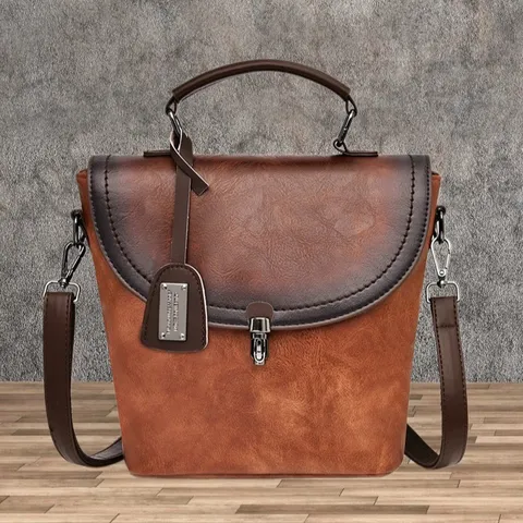 Retro Gradiënt PU Lederen Schoudertas voor Dames Casual Veelzijdige Enkele Schoudertas Mode Pendel Handtas