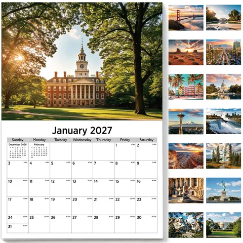 2026 Wall Calendar Monthly Planner With Notes To-Do List American Style Holiday Theme PVC Cover Office Home Decor