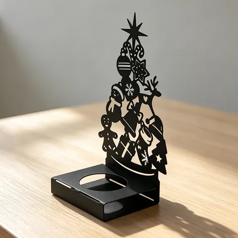 Foldable Hollow Out Christmas Tree Candle Holder Metal Iron Tabletop Decor Party
