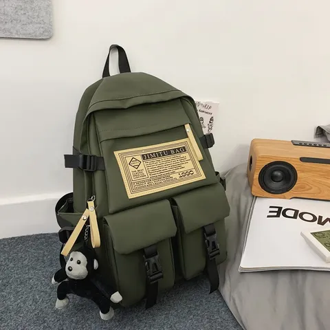 Casual Nylon Schoolrugzak Grote Capaciteit Schooltas Met Leuke Pluche Hanger Reistas Voor Studenten