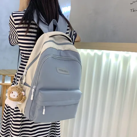 Dames Casual Nylon Rugzak Grote Capaciteit Kleurblok Schooltas Studenten Boektas Dagelijkse Reizen Dagrugzak