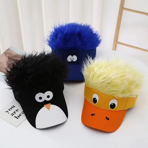 Funny Cartoon Wig Cap Unisex Polyester Novelty Baseball Hat Adjustable Sun Protection Peaked Cap For Party Outdoor Costume Accessories